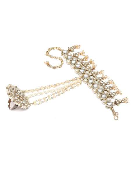 Kundan Gold-Plated Ring Bracelet | Haath Phool | Bracelet With Attached Ring VitansEthnics