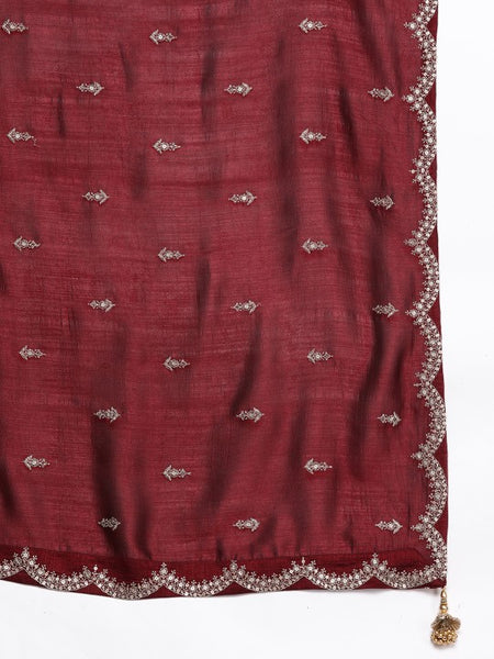 Ethnic Motifs Embroidered Sequinned Kurta with Trousers & Dupatta