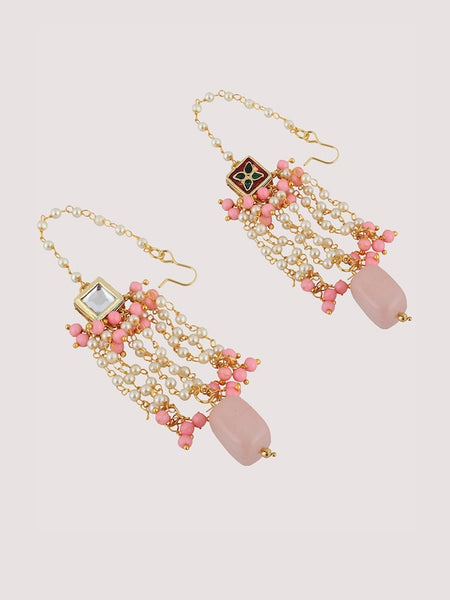 18k Gold-Plated Pink Kundan-Studded & Beaded Jewellery Set VitansEthnics