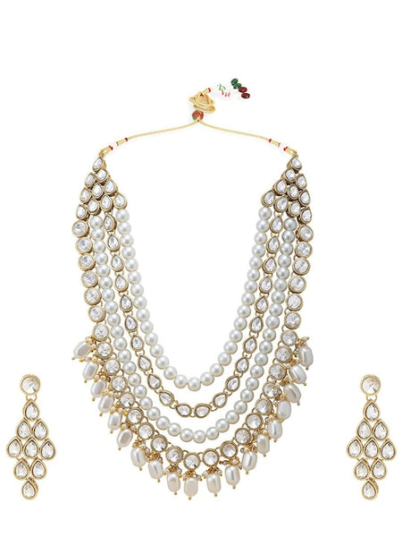 Gold-Plated White Kundan Studded Jewellery Set VitansEthnics