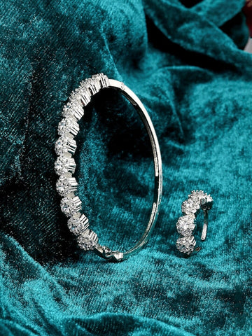 Women Silver-Toned AD Studded Bangle Style Kada Bracelet with Matching Ring VitansEthnics