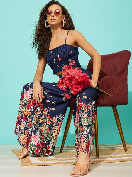 Floral Printed Crop Top with Palazzo Indo Western Set VitansEthnics