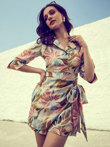 Cream-Coloured & Teal Printed Jumpsuit VitansEthnics
