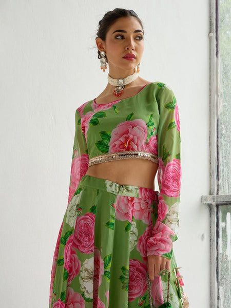 Floral printed Sequinned Ready To Wear Lehenga Choli VitansEthnics