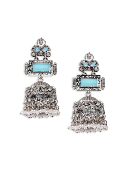 Beaded Dome-Shaped Oxidised Jhumka Drop Earrings VitansEthnics