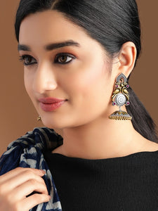 Silver-Plated & Gold-Toned Handcrafted Oxidised Peacock Shaped Jhumkas VitansEthnics