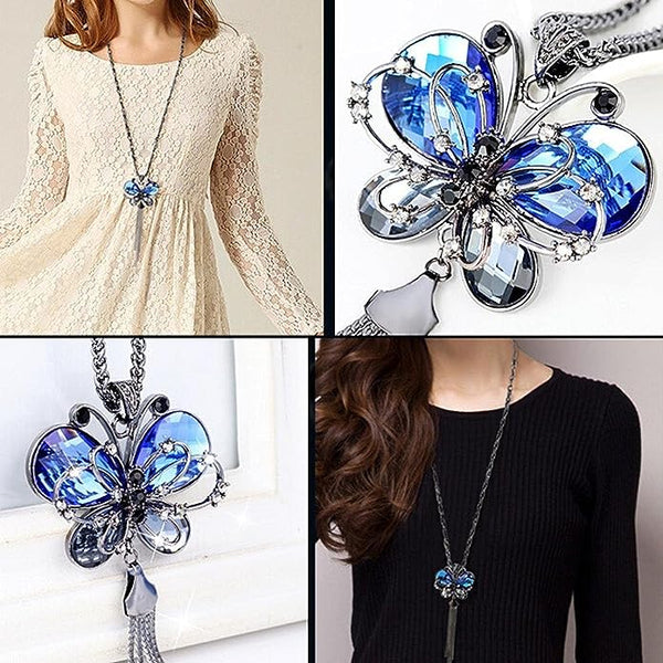 Platinum Plated Crystal Butterfly Pendant Necklace VitansEthnics