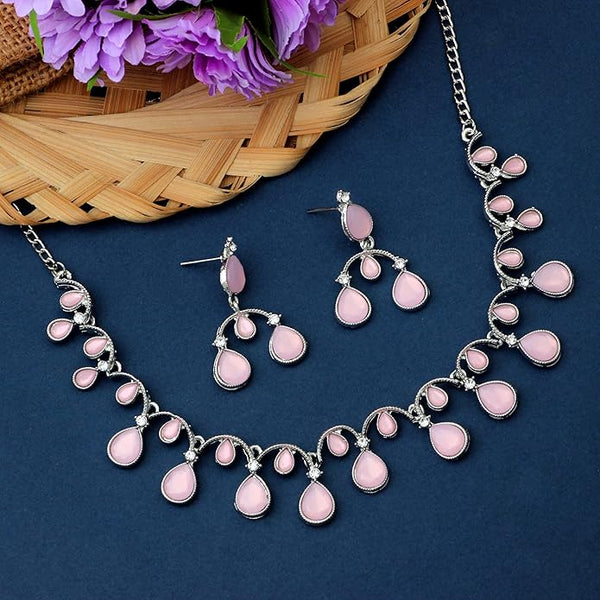 Rose Gold And Silver Plated Stone Necklace with Earrings for Women Jewelry Set for Party, Wedding Guest Statement Jewelry Set Statement Dainty Necklace Set VitansEthnics
