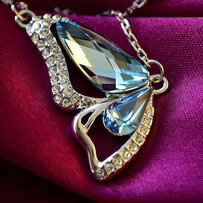 Platinum Plated Crystal Butterfly Pendant Necklace VitansEthnics