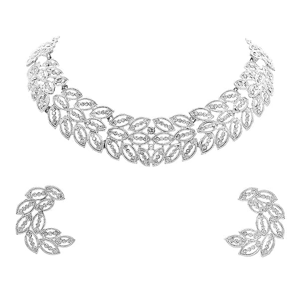 Austrian Diamond Rose Gold Plated Choker Necklace With Earring Jewellery Set for Women VitansEthnics
