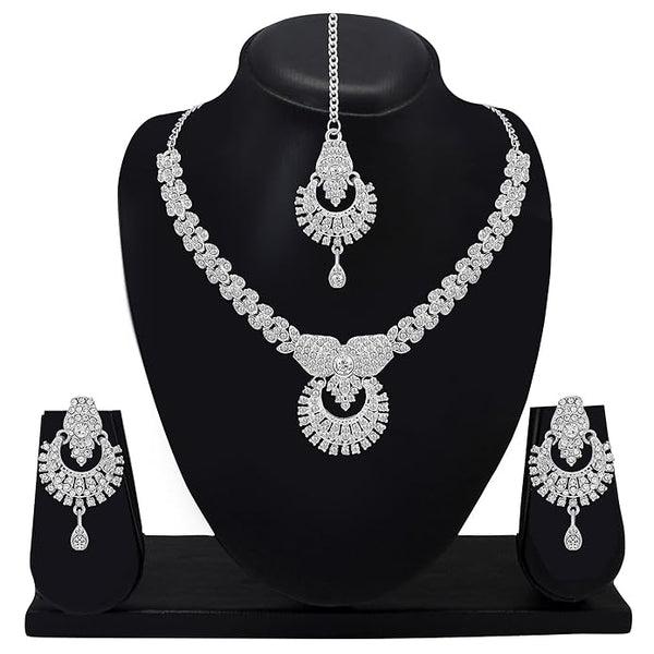 Silver Plated Necklace Jewelry Set with Earrings for Women Statement Jewelry for Weddings Parties and Special Occasions VitansEthnics