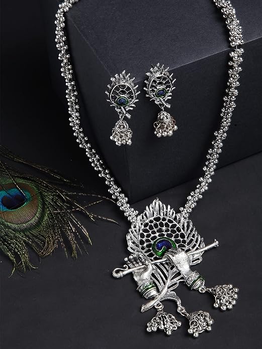 Traditional Oxidised Silver Necklace Jewellery Set for Women VitansEthnics