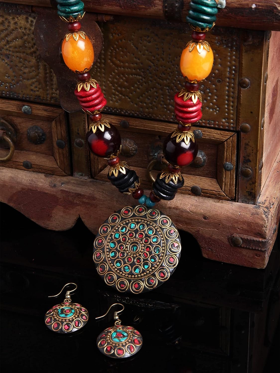 Traditional Tibetan Style Pendant Necklace Jewellery Set VitansEthnics