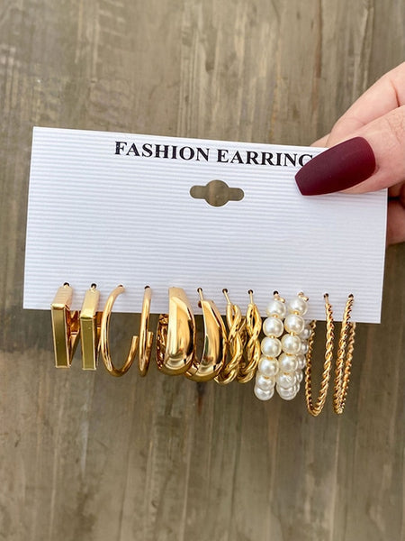 Set Of 18 Gold-Plated Contemporary Half Hoop Earrings VitansEthnics