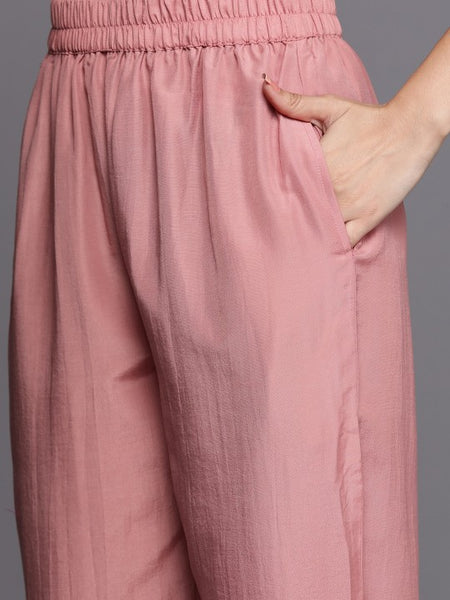 Women Peach Coloured Floral Embroidered Kurta with Trousers & Dupatta