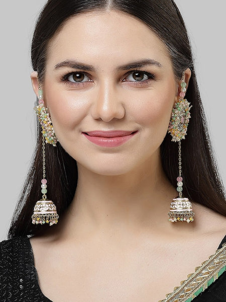 Gold Plated Kundan Stone Studded Drop Earrings VitansEthnics