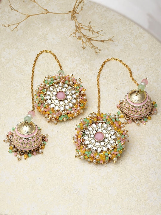 Gold Plated Kundan Stone Studded Drop Earrings VitansEthnics