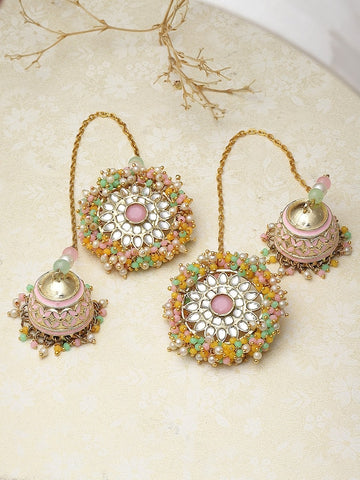 Gold Plated Kundan Stone Studded Drop Earrings VitansEthnics