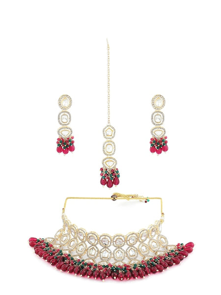 Gold Plated Crystal Studded & Beaded Jewellery Set VitansEthnics