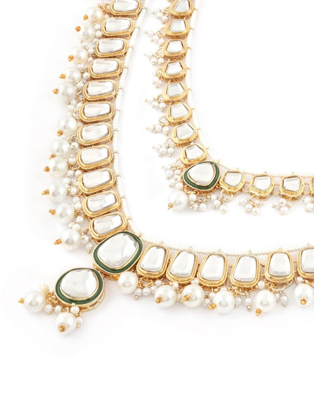 Gold Plated Kundan Studded & Pearls Beaded Jewellery Set VitansEthnics