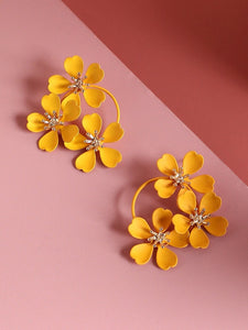 Gold Plated Floral Statement Drop Earrings VitansEthnics