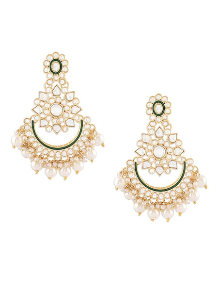 Gold Plated Kundan-Studded & Beaded Necklace And Earrings With Maang Tika VitansEthnics