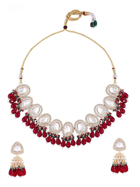Gold-Plated Stone-Studded & Cluster Beaded Jewellery Set VitansEthnics