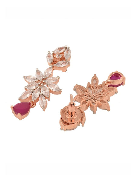 Women Rose Gold-Plated Red & White AD Studded Handcrafted Jewellery Set VitansEthnics