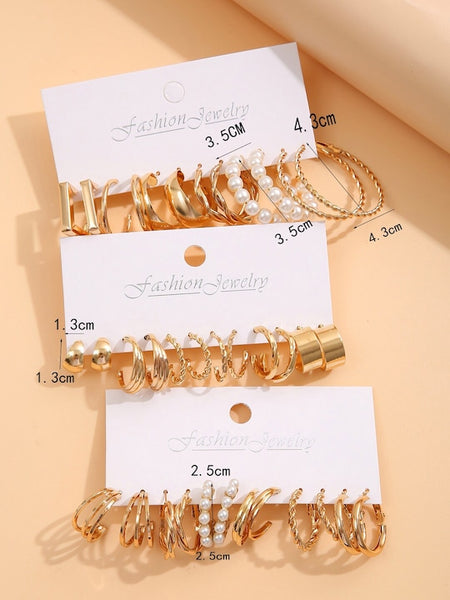 Set Of 18 Gold-Plated Beaded Contemporary Hoop Earrings VitansEthnics