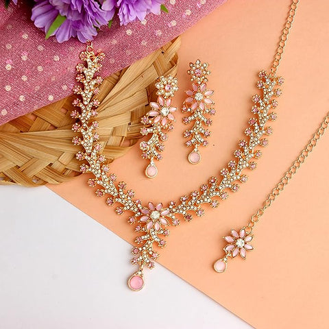 Diamond Necklace Jewellery Set for Women with Earrings and Maang Tikka for Wedding VitansEthnics