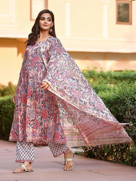 Women Floral Printed Anarkali Kurta and Pant Set with Dupatta, Salwar Kameez VitansEthnics