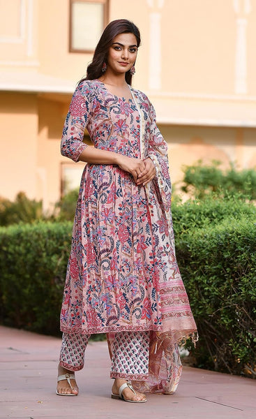 Women Floral Printed Anarkali Kurta and Pant Set with Dupatta, Salwar Kameez VitansEthnics