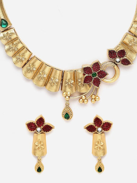 Gold Plated Artificial Stones and Beads Handcrafted Jewelry Set VitansEthnics