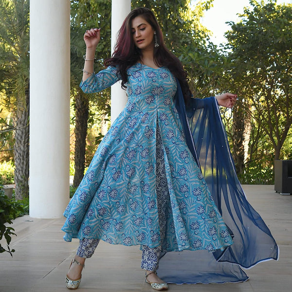 Women Floral Printed Anarkali Kurta and Pant Set with Dupatta VitansEthnics