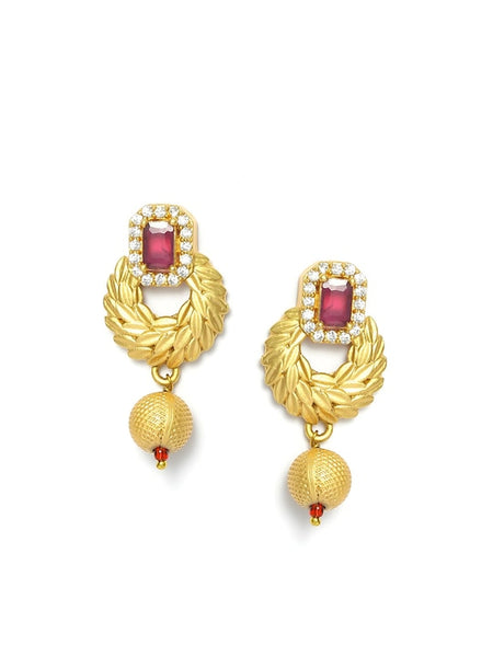 Gold-Plated Maroon & White Ruby & AD-Studded & Beaded Handcrafted Jewelry Set VitansEthnics