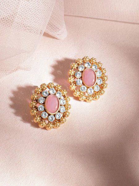 24K Gold Plated Handcrafted Pastel Pink Intricate Choker Jewellery Set For Women VitansEthnics