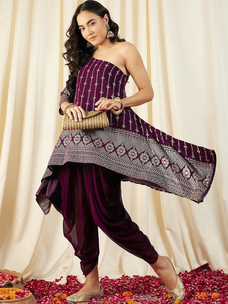 One Shoulder Asymmetric Top with Dhoti Pants vitansethnics