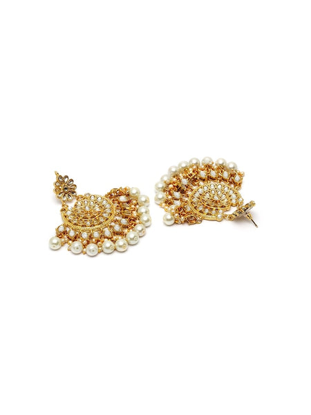 Gold-Plated & White Kundan-Studded & Beaded Bridal Jewelry Set VitansEthnics