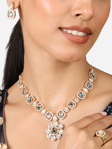 Gold-Plated AD & Kundan-Studded Jewellery Set VitansEthnics