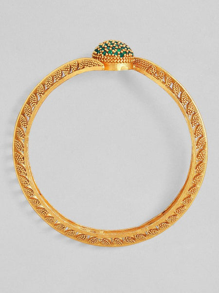 Set of 2 22K Gold-Plated Emerald Green Stone Studded Handcrafted Bangle VitansEthnics