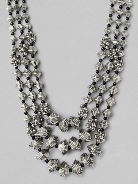 Silver Plated Oxidised Handcrafted Multi Layer Boho Necklace VitansEthnics