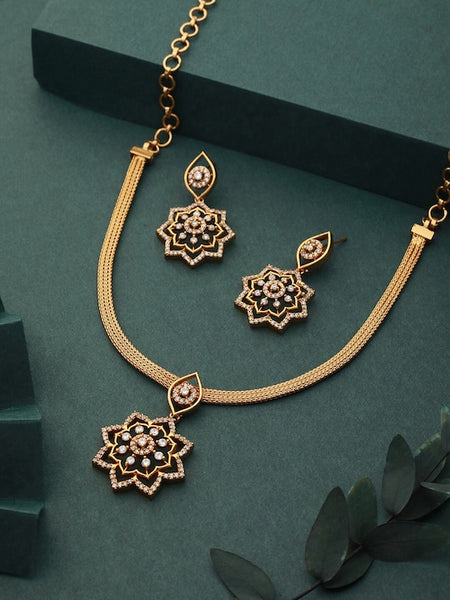 Gold-Plated Cubic Zirconia Studded Jewelry Set VitansEthnics