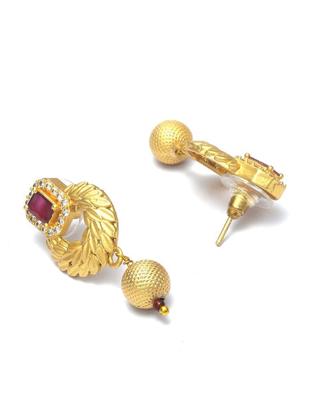 Gold-Plated Maroon & White Ruby & AD-Studded & Beaded Handcrafted Jewelry Set VitansEthnics