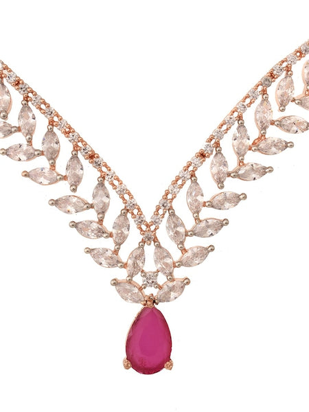 Women Rose Gold-Plated Red & White AD Studded Handcrafted Jewellery Set VitansEthnics