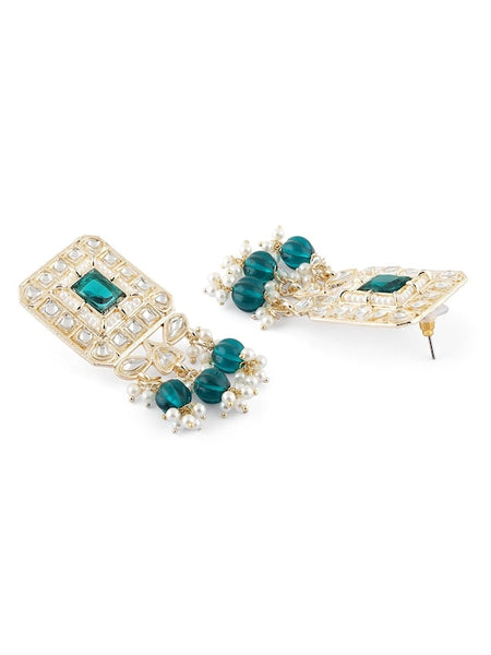 Gold-Plated Kundan-Studded & Beaded Green Choker Jewellery Set VitansEthnics