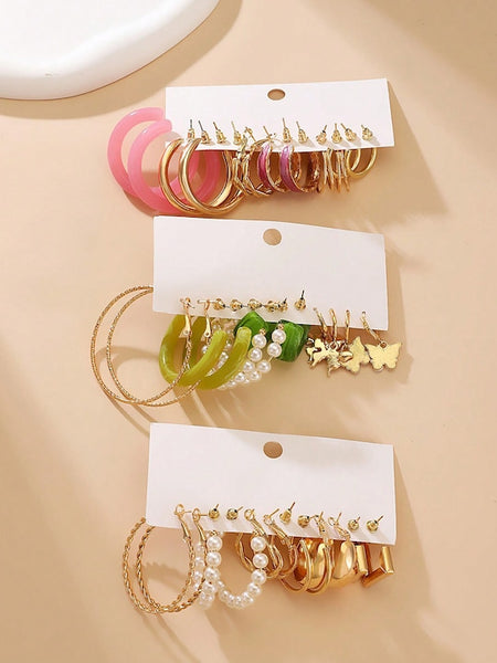 Set Of 18 Gold-Plated Contemporary Half Hoop Earrings VitansEthnics