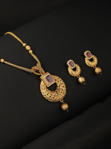 Gold-Plated Maroon & White Ruby & AD-Studded & Beaded Handcrafted Jewelry Set VitansEthnics
