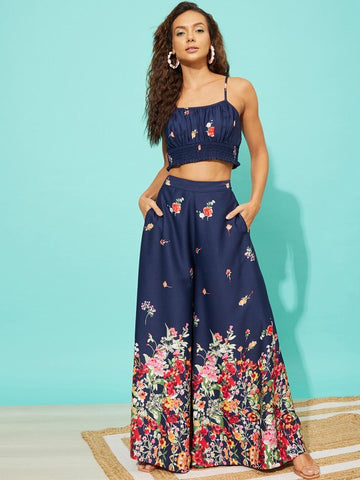 Floral Printed Crop Top with Palazzo Indo Western Set VitansEthnics