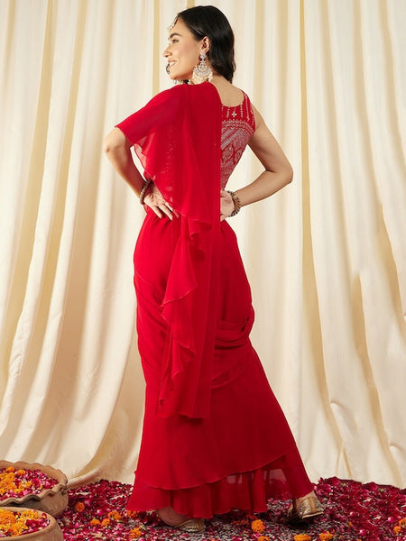 Women Blouse with prestiched frill gown | Ready to wear saree VitansEthnics