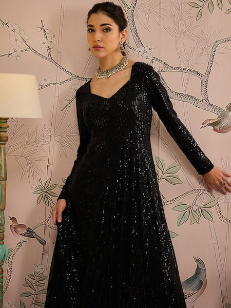 Long Sleeves Sequin Anarkali Kurta For Women, Indian Dress For Women, Indo Western Outfit, Indian Gown Dress For Women, Wedding Guest Outfit VitansEthnics